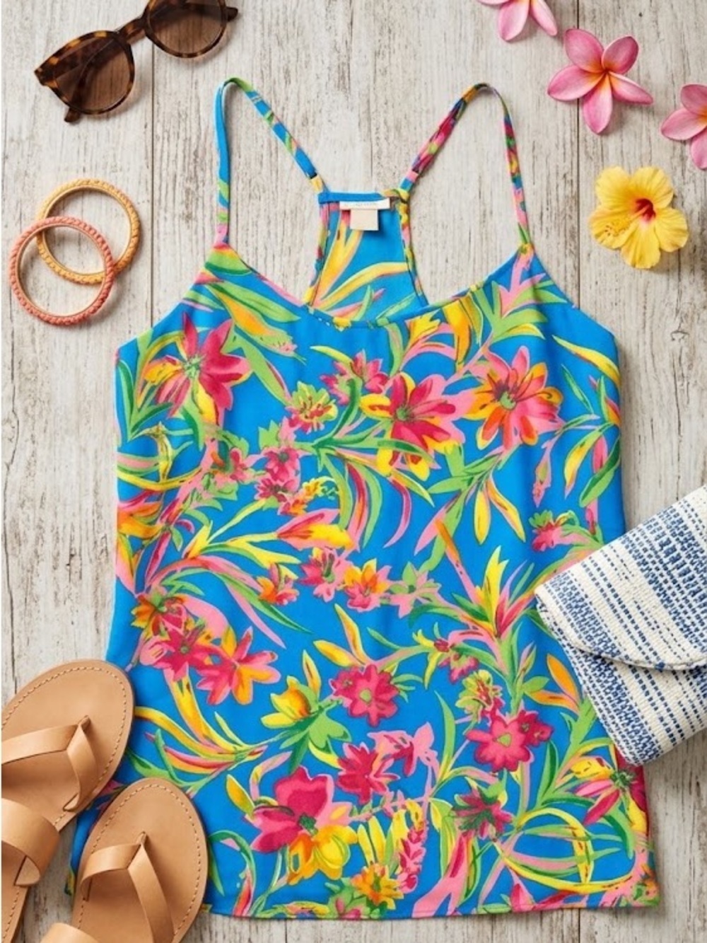 J. Crew Tropical Floral Racerback Cami Top | Vacation Coastal Dopamine | size 2